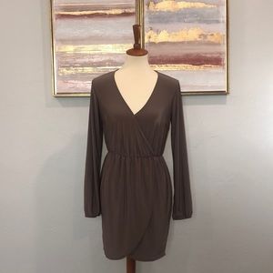 Long Sleeve Faux Wrap Dress